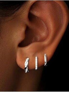 NEW 6 pc Set Huggie Style Hoop Earrings Set Hypoallergenic Dainty Chunky Jewelry